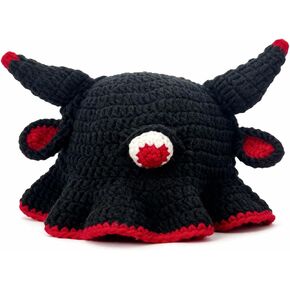 Funny Monster Crochet Hat Spooky Cute Handmade Knitted Bucket Hat with Devil Horns and 3D eyeball for Halloween in Kuwait