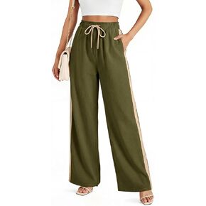 smawell Women's Linen Casual Pants Summer Wide Leg Beach Trousers for Women Elastic Waist in Saudi Arabia
