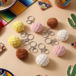 Tondiamo 12 Pieces Mexican Sweet Bread Concha Keychains 2'' Mexican Bread Keychain Concha Breads Shape Keychain 5 Charm Keyring of the Country of Mexico for Mexico Themed Parties in Kuwait