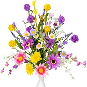 FloralElegance زهور الربيع الاصطناعية 12 حزمة زهور الربيع يختار 17 بوصة زهرة ينبع مع الوردي الأرجواني الأصفر ديزي الهندباء نفث للمزهريات المركزية ترتيبات زهرة عيد الفصح الصيف in Kuwait