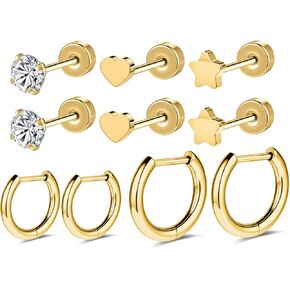 Aoedej G23 Titanium Earrings Set 18G/20G Small Huggie Hoop Earring for Women Men Ball CZ Heart Flat Back Earrings for Multiple Piercing Cartilage Earring Stack Jewelry in Kuwait
