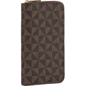 Triangle Print Wallet, Zippered PU Leather Credit Card and Cash Holder, Cellphone Purse, Brown and Coffee Plaid in Kuwait