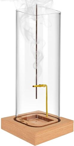 Incense Holder for Sticks: Incense-Stick Holder with Natural Wood Base - Top Side Burning Design Extends More Time -Removable Ash Collection Glass - Installation-Free - for Yoga Home Decor in Saudi Arabia