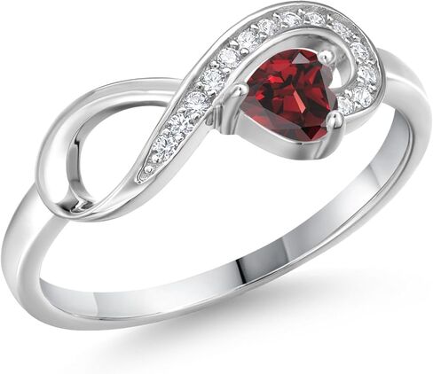 Gem Stone King 925 Sterling Silver Gemstone Birthstone Infinity Ring | Heart Shape 4MM | Wedding Engagement Anniversary Promise Ring For Women | Available in Size 5,6,7,8,9 in Saudi Arabia