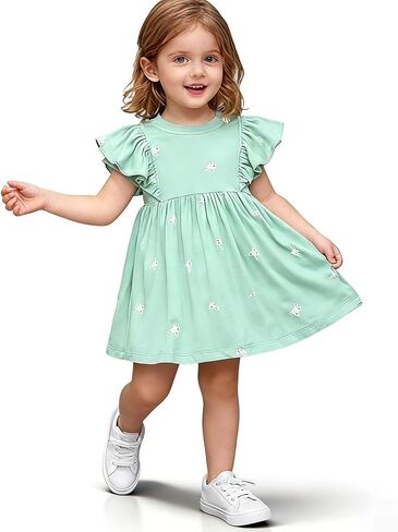 B&G-KID Toddler Girl Dresses Cotton Long/Short Sleeve Girl Easter Dress Kids Casual Applique Clothes 2-8 Years. in Saudi Arabia