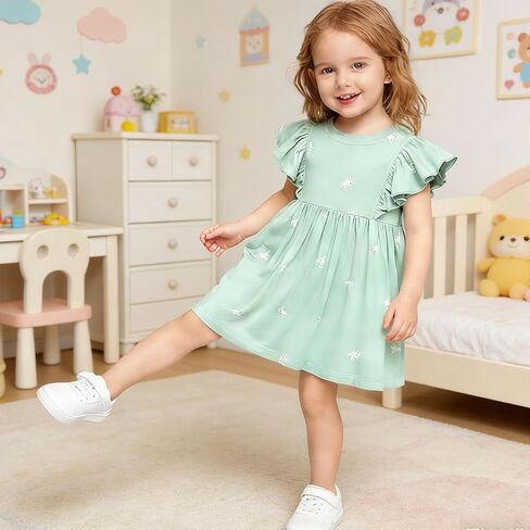 B&G-KID Toddler Girl Dresses Cotton Long/Short Sleeve Girl Easter Dress Kids Casual Applique Clothes 2-8 Years. in Saudi Arabia