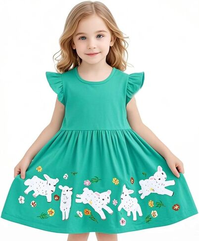 فساتين B&G-KID للفتيات الصغيرات من القطن بأكمام طويلة/قصيرة الأكمام لعيد الفصح للأطفال ملابس كاجوال مزينة بعمر 2-8 سنوات. in Kuwait