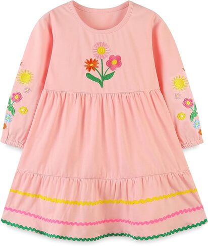 B&G-KID Toddler Girl Dresses Cotton Long/Short Sleeve Girl Easter Dress Kids Casual Applique Clothes 2-8 Years. in Saudi Arabia