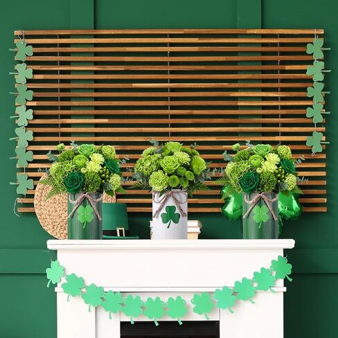 Remerry 3 Pcs St. Patrick's Day Vase Centerpiece, 3.1x4.3 Inches St. Patrick's Day Vase Bow Flower Bucket Shamrock Floral Picks Green Metal Bucket Decor for Table, Galvanized Buckets in Saudi Arabia