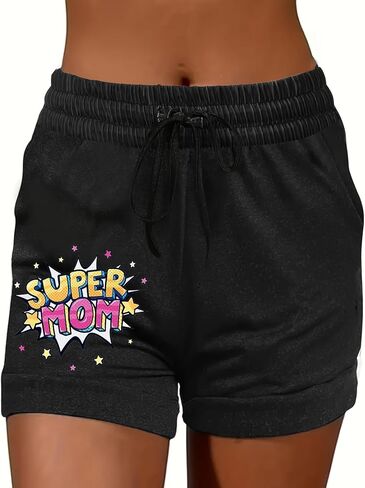 Womens Elastic High Waist Graphic Print Plus Size Drawstring Slim Fit Summer Casual Lounge Sleepwear Shorts in Saudi Arabia