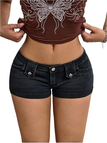 SweatyRocks Women's Y2k Denim Mini Shorts Low Waist Folded Hem Casual Jean Shorts in Saudi Arabia