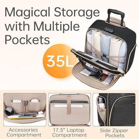 حقيبة كمبيوتر محمول Ytonet Rolling، حقيبة دوارة مقاس 17.3 بوصة للنساء مع 4 عجلات دوارة، حقيبة كمبيوتر دوارة مقاومة للماء مع قفل، حقيبة دوارة للسفر والعمل والمعلم طوال الليل، أسود in Kuwait