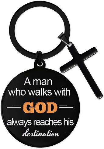 Christian Gifts Keychain for Men, Religious Baptism Gift Keychains for Birthday Christmas, A Man Who Walks With God Keyring in Saudi Arabia