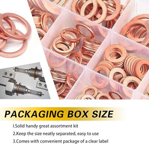 200 PCS Copper Washers, M5 M6 M8 M10 M12 M14 Crushed Leak-proof Sealing Flated Gaskets Assortment Set, High Temperature Resistance Oil Pan Plug Sealing Gaskets, for Most Cars Trucks (Gold) in Kuwait