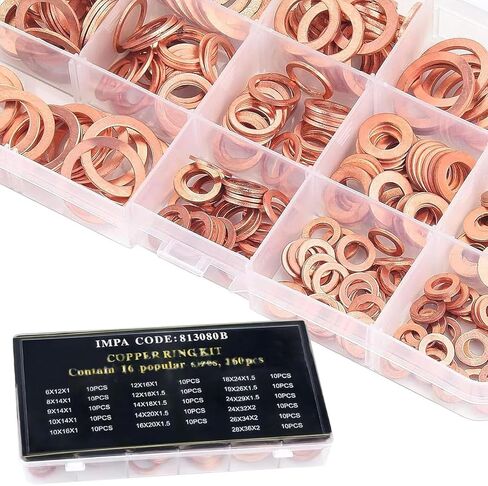 200 PCS Copper Washers, M5 M6 M8 M10 M12 M14 Crushed Leak-proof Sealing Flated Gaskets Assortment Set, High Temperature Resistance Oil Pan Plug Sealing Gaskets, for Most Cars Trucks (Gold) in Kuwait