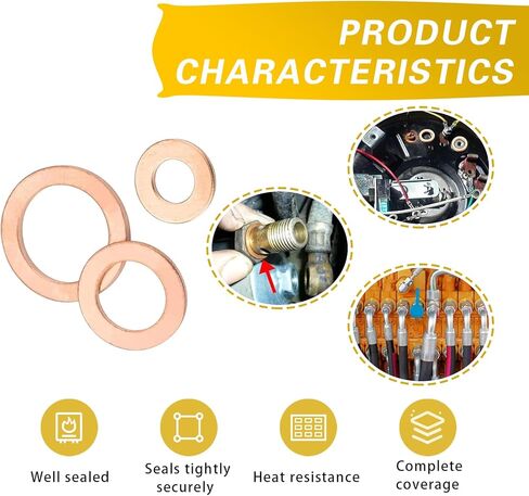 200 PCS Copper Washers, M5 M6 M8 M10 M12 M14 Crushed Leak-proof Sealing Flated Gaskets Assortment Set, High Temperature Resistance Oil Pan Plug Sealing Gaskets, for Most Cars Trucks (Gold) in Kuwait