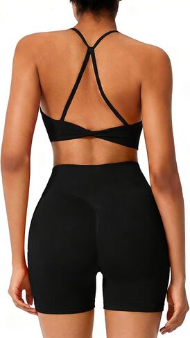 RXRXCOCO Women's 2 Piece Workout Sets Cute Seamless Twist Back Sports Bra High Waist Butt Lifting Shorts Gym Yoga Outfits in Saudi Arabia