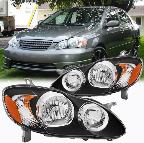2pcs Headlight Assembly Set For 2003 2004 2005 2006 2007 2008 Toyota Corolla CE LE S Replacement Headlamps Driver and Passenger Side Matte Black Housing Amber Reflector Clear lens(LH&RH) in Saudi Arabia