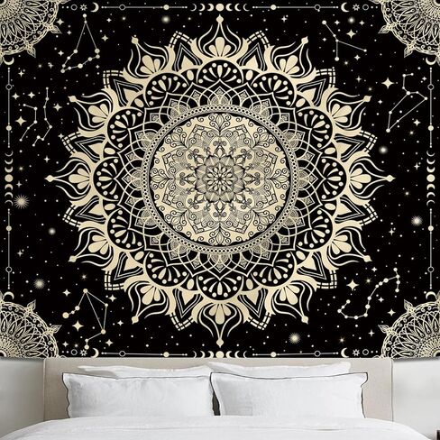 أفينيل بوهو الأسود ماندالا نسيج الجدار شنقا لغرفة النوم، خمر المفروشات السقف الهندي البوهيمي، علم التنجيم كوكبة الفضاء ديكور الحائط لغرفة المعيشة 60in × 51in in Kuwait