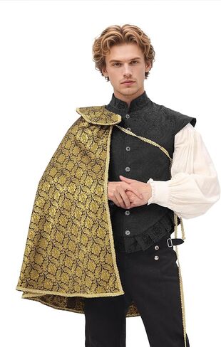 كيب نصف كتف من عصر النهضة تيودور، عباءة ملك العصور الوسطى مطرزة للرجال in Kuwait