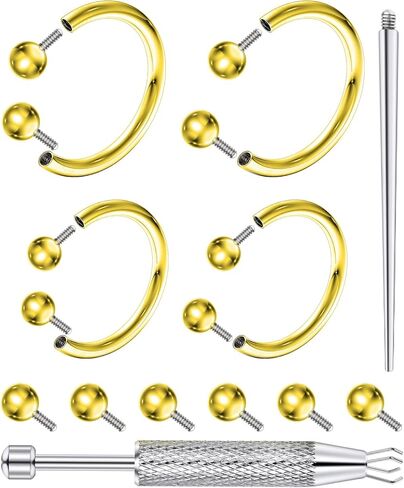 16G حلقات حاجز حدوة الحصان 8 مم 10 مم خيط داخلي مع أداة وممسك الكرة، لا تسبب الحساسية للأنف، الرخ، الغضروف، الحلزون، الشفاه - الذهب الفضي 316L مجوهرات ثقب الحاجز الفولاذي الجراحي in Kuwait