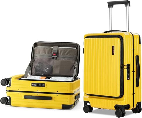 حمل الأمتعة بعجلات دوارة، حقيبة مقاس 20 بوصة معتمدة من شركة الطيران، حقائب ذات هيكل صلب ABS+PC خفيفة الوزن مع إطار من الألومنيوم، فتحة علوية، قفل TSA (أصفر، قطعة واحدة) in Kuwait