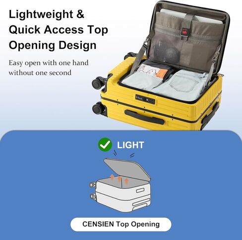 حمل الأمتعة بعجلات دوارة، حقيبة مقاس 20 بوصة معتمدة من شركة الطيران، حقائب ذات هيكل صلب ABS+PC خفيفة الوزن مع إطار من الألومنيوم، فتحة علوية، قفل TSA (أصفر، قطعة واحدة) in Kuwait