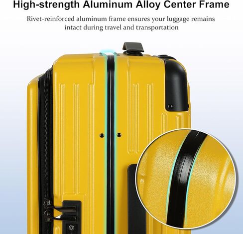 حمل الأمتعة بعجلات دوارة، حقيبة مقاس 20 بوصة معتمدة من شركة الطيران، حقائب ذات هيكل صلب ABS+PC خفيفة الوزن مع إطار من الألومنيوم، فتحة علوية، قفل TSA (أصفر، قطعة واحدة) in Kuwait