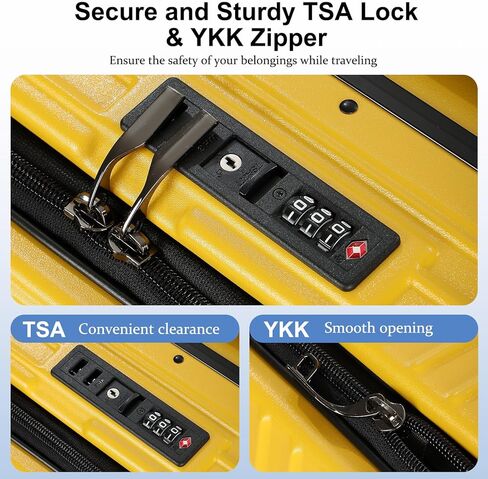 حمل الأمتعة بعجلات دوارة، حقيبة مقاس 20 بوصة معتمدة من شركة الطيران، حقائب ذات هيكل صلب ABS+PC خفيفة الوزن مع إطار من الألومنيوم، فتحة علوية، قفل TSA (أصفر، قطعة واحدة) in Kuwait