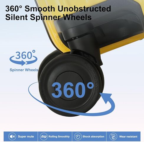 حمل الأمتعة بعجلات دوارة، حقيبة مقاس 20 بوصة معتمدة من شركة الطيران، حقائب ذات هيكل صلب ABS+PC خفيفة الوزن مع إطار من الألومنيوم، فتحة علوية، قفل TSA (أصفر، قطعة واحدة) in Kuwait