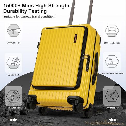 حمل الأمتعة بعجلات دوارة، حقيبة مقاس 20 بوصة معتمدة من شركة الطيران، حقائب ذات هيكل صلب ABS+PC خفيفة الوزن مع إطار من الألومنيوم، فتحة علوية، قفل TSA (أصفر، قطعة واحدة) in Kuwait