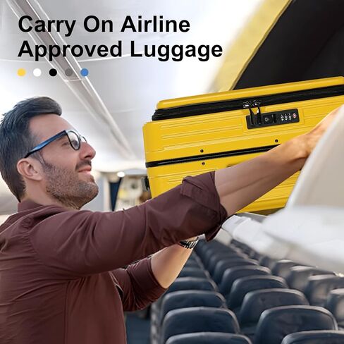 حمل الأمتعة بعجلات دوارة، حقيبة مقاس 20 بوصة معتمدة من شركة الطيران، حقائب ذات هيكل صلب ABS+PC خفيفة الوزن مع إطار من الألومنيوم، فتحة علوية، قفل TSA (أصفر، قطعة واحدة) in Kuwait
