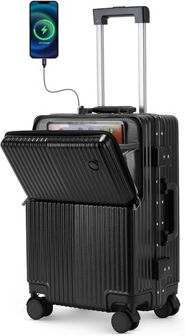 Zipperless Luggage, 24 Inch Checked Luggage with Front Open Expandable, Hard Shell Suitcase with Spinner Wheels, Cup and Phone Holder, TSA Lock, USB Charger for Travel, Grey in Saudi Arabia