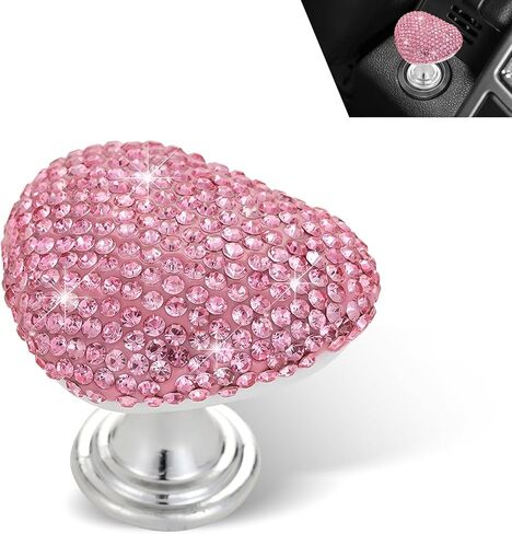 Car Push Start Button, Scratch-resistant Push-type Vehicle Start Switch, Heart-shaped Diamond-encrusted Ignition Button Protective Cover Decoration Accessories for Women & Girl (Pink) in Saudi Arabia