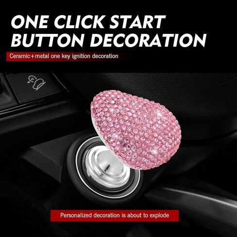 Car Push Start Button, Scratch-resistant Push-type Vehicle Start Switch, Heart-shaped Diamond-encrusted Ignition Button Protective Cover Decoration Accessories for Women & Girl (Pink) in Saudi Arabia