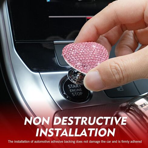 Car Push Start Button, Scratch-resistant Push-type Vehicle Start Switch, Heart-shaped Diamond-encrusted Ignition Button Protective Cover Decoration Accessories for Women & Girl (Pink) in Saudi Arabia