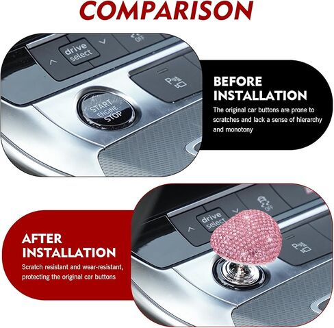 Car Push Start Button, Scratch-resistant Push-type Vehicle Start Switch, Heart-shaped Diamond-encrusted Ignition Button Protective Cover Decoration Accessories for Women & Girl (Pink) in Saudi Arabia