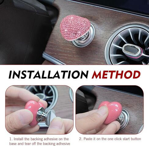 Car Push Start Button, Scratch-resistant Push-type Vehicle Start Switch, Heart-shaped Diamond-encrusted Ignition Button Protective Cover Decoration Accessories for Women & Girl (Pink) in Saudi Arabia