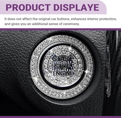2 PCS Bling Rhinestone Start Button Cover, Sparkling Push Start Decal, Car Engine Start Stop Button Decorative Ring, Universal Car Accessories for Women (White) in Saudi Arabia