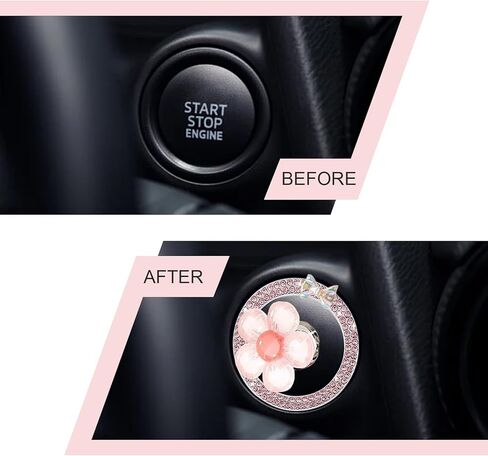 2PCS Bling Car Engine Start Stop Decoration Ring, Flower Car Push to Start Button Cover, Crystal Rhinestone Butterfly Ring for Car Button Ring, Car Interior Button Covers Accessories for Women in Saudi Arabia