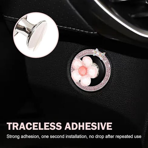 2PCS Bling Car Engine Start Stop Decoration Ring, Flower Car Push to Start Button Cover, Crystal Rhinestone Butterfly Ring for Car Button Ring, Car Interior Button Covers Accessories for Women in Saudi Arabia