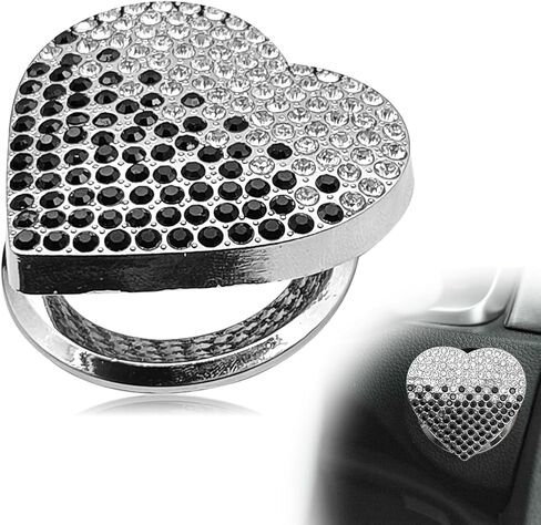 Bling Car Engine Start Button Cover, Cute Heart Ignition Button Cover Sticker/Ignition Button Rhinestone Engine Ring, Car Interior Decor Accessories (Black/White) in Saudi Arabia