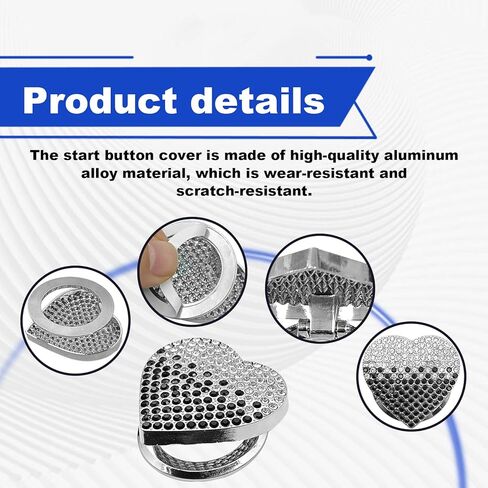 Bling Car Engine Start Button Cover, Cute Heart Ignition Button Cover Sticker/Ignition Button Rhinestone Engine Ring, Car Interior Decor Accessories (Black/White) in Saudi Arabia
