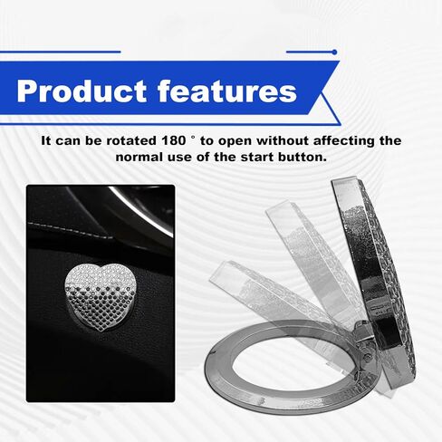 Bling Car Engine Start Button Cover, Cute Heart Ignition Button Cover Sticker/Ignition Button Rhinestone Engine Ring, Car Interior Decor Accessories (Black/White) in Saudi Arabia
