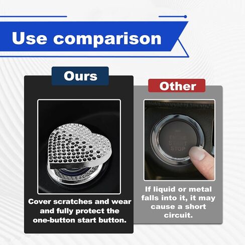Bling Car Engine Start Button Cover, Cute Heart Ignition Button Cover Sticker/Ignition Button Rhinestone Engine Ring, Car Interior Decor Accessories (Black/White) in Saudi Arabia