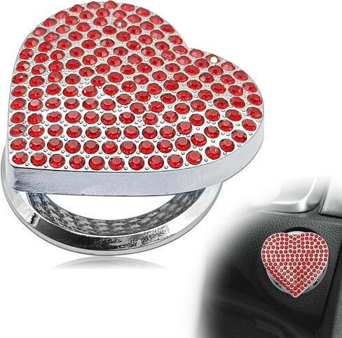 Bling Car Engine Start Button Cover, Cute Heart Ignition Button Cover Sticker/Ignition Button Rhinestone Engine Ring, Car Interior Decor Accessories (Black/White) in Saudi Arabia