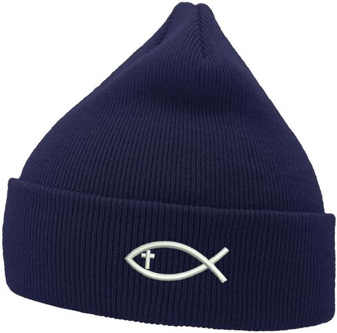 Beanies Hats Men Women Christian Fish with Cross Embroidered Unisex Daily Beanie Knit Hats for Winter in Kuwait