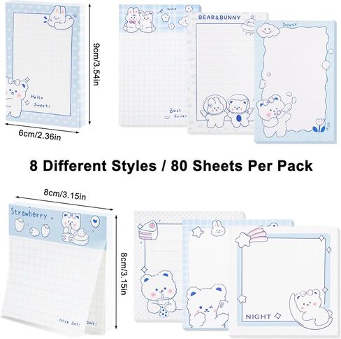 640 قطعة من الملاحظات اللاصقة اللطيفة، وسادات ملاحظات ذاتية اللصق، وسادات مذكرات كاواي مبطنة، ملاحظات لاصقة مضحكة، مجموعة دفاتر ملاحظات مجمعة للمدرسة والمكتب واللوازم المنزلية وهدايا مخطط للطلاب والمعلمين in Kuwait