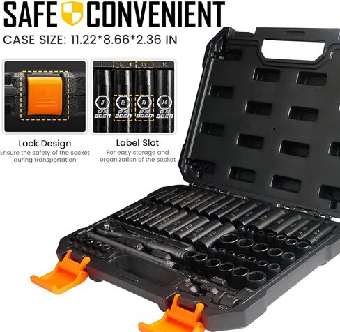 BOEN 1/4" Drive Impact Socket Set, 60-Piece Standard SAE (5/32"-9/16") & Metric (4-15mm), Cr-Mo Deep & Shallow Kit, Includes Ratchet Handle,E-torx sockets, Reducer, Extension Bar, Universal Joint in Saudi Arabia