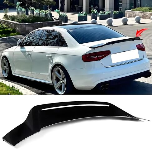 جناح سبويلر خلفي STSEV01 مناسب لسيارة Audi A4/ S4 2017-2024 B9/ B9.5 سيدان، ملحقات خارجية للشفاه باللون الأسود اللامع منقار البط RS بتصميم رياضي in Kuwait